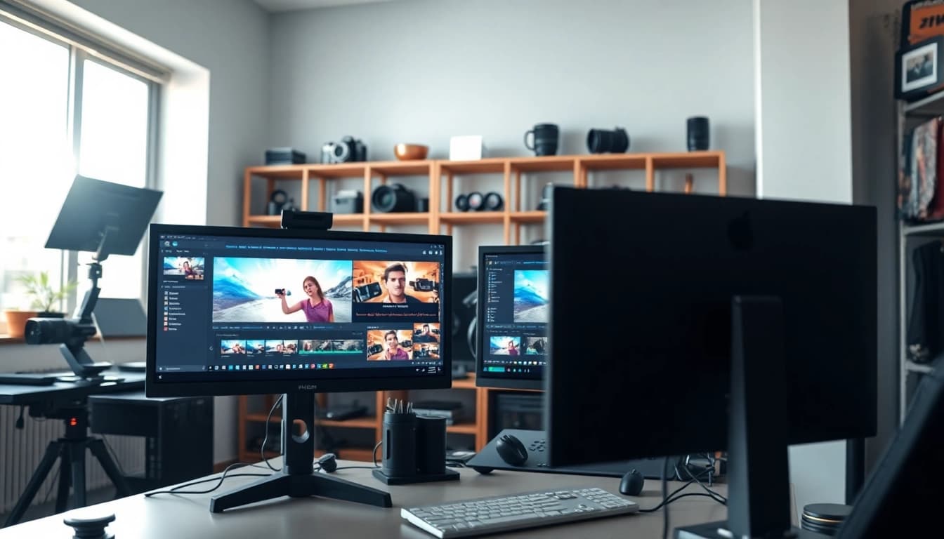 Enhancing Post-production & editing workflows with a professional video editing setup and vibrant displays.