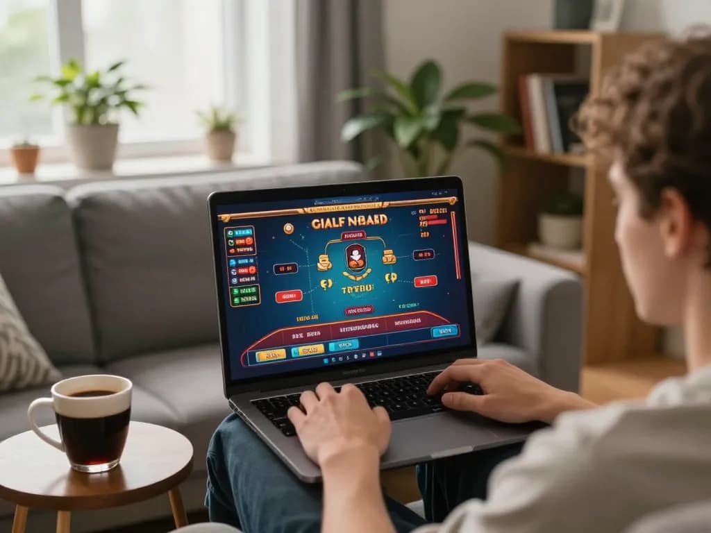 Engaging online gaming experience at home with 92slot on laptop, showcasing strategic gameplay.