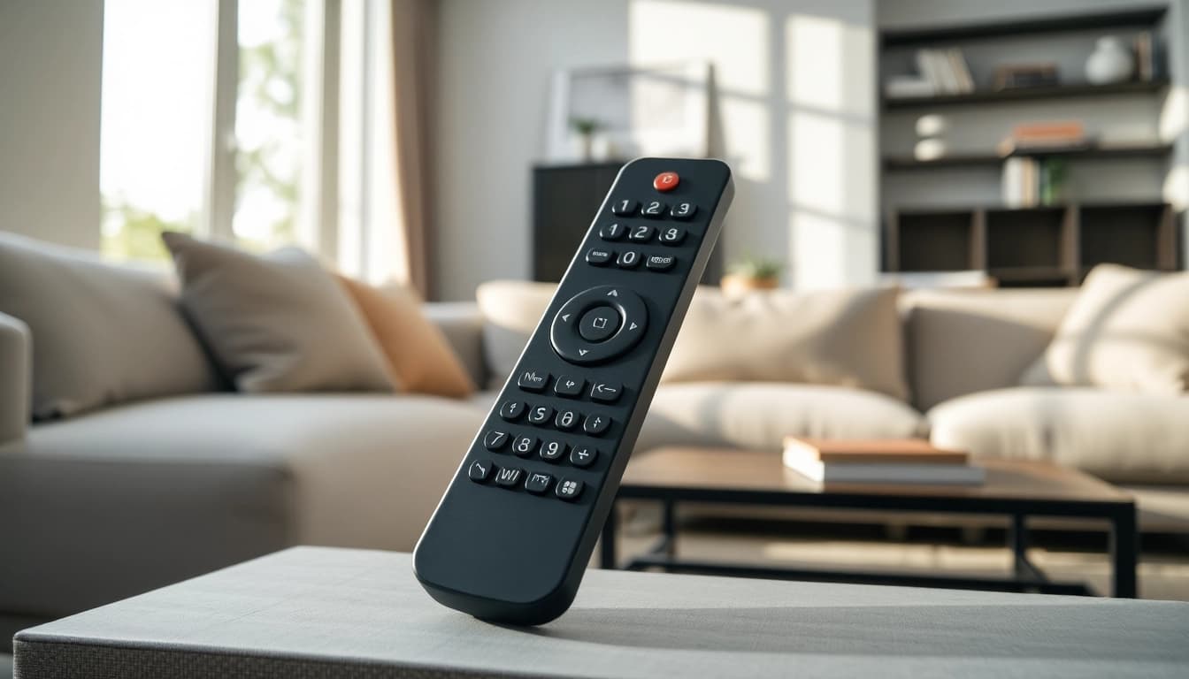 Ersatz Fernbedienung für TV-Zubehör auf einem modernen Tisch frisch präsentiert