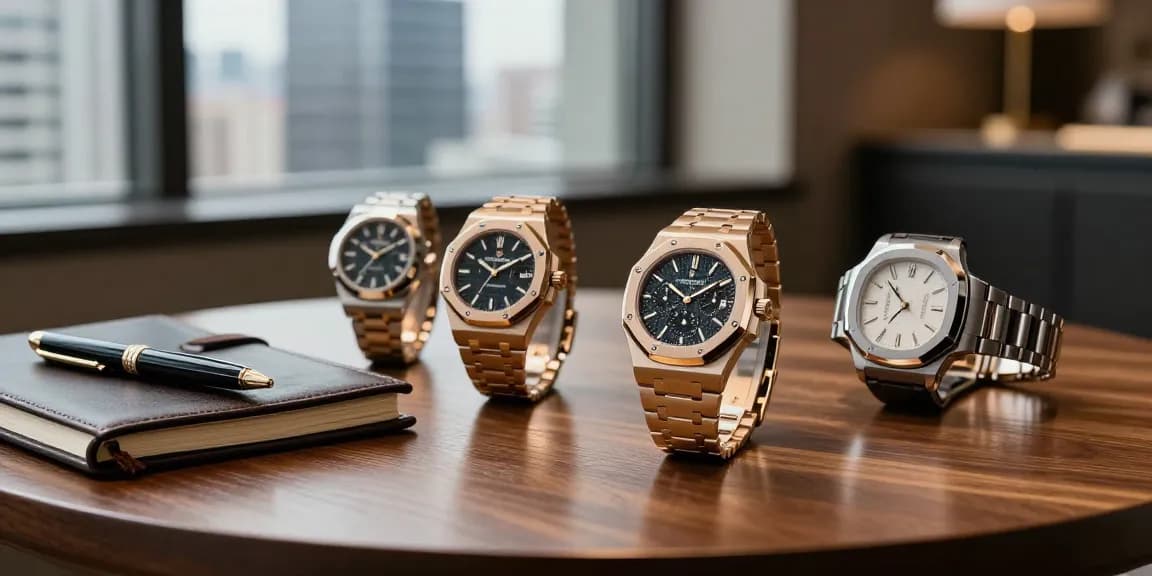 Showcasing a stunning rolex replica alongside other luxury timepieces in an elegant urban setting.
