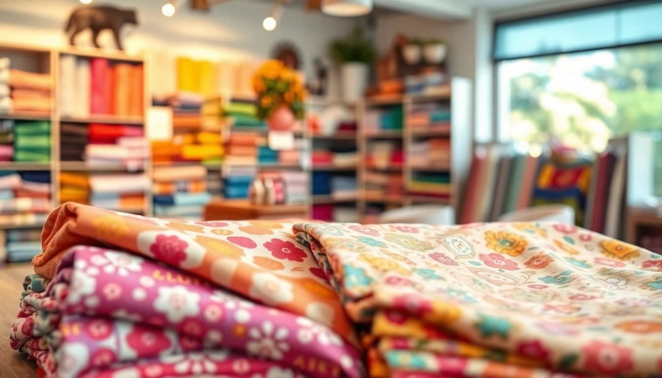 Bekijk het katoenen stoffen assortiment met diverse texturen en kleuren in een warme, uitnodigende omgeving.