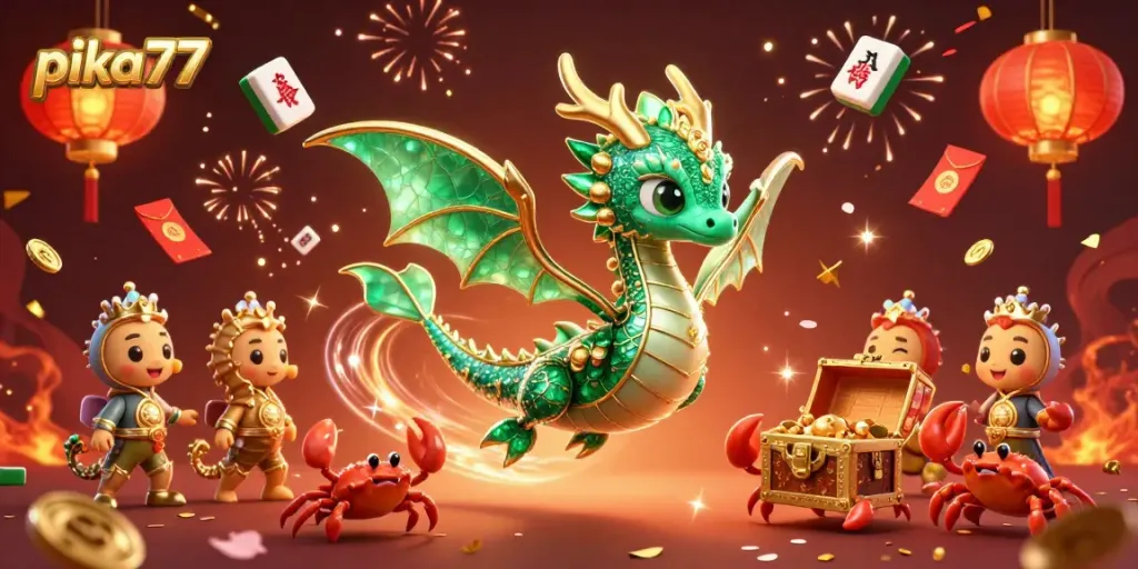 Experience exciting gameplay at pika77 featuring a majestic sea dragon and festive gaming elements.