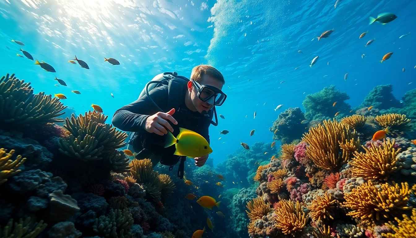 Tauchen in einer lebendigen Unterwasserwelt voller Korallen und Fische.