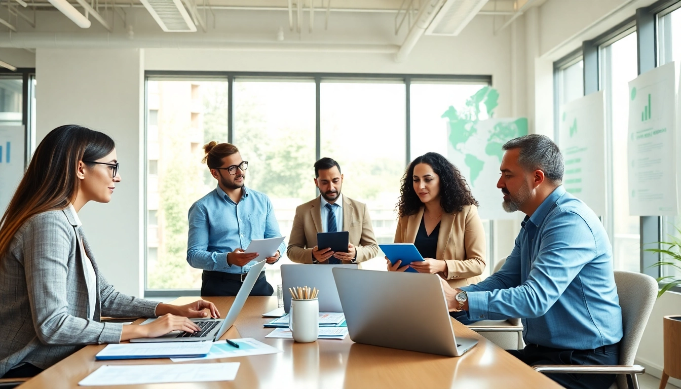 Team discussing Federal and State contracts and grants in a collaborative office environment.