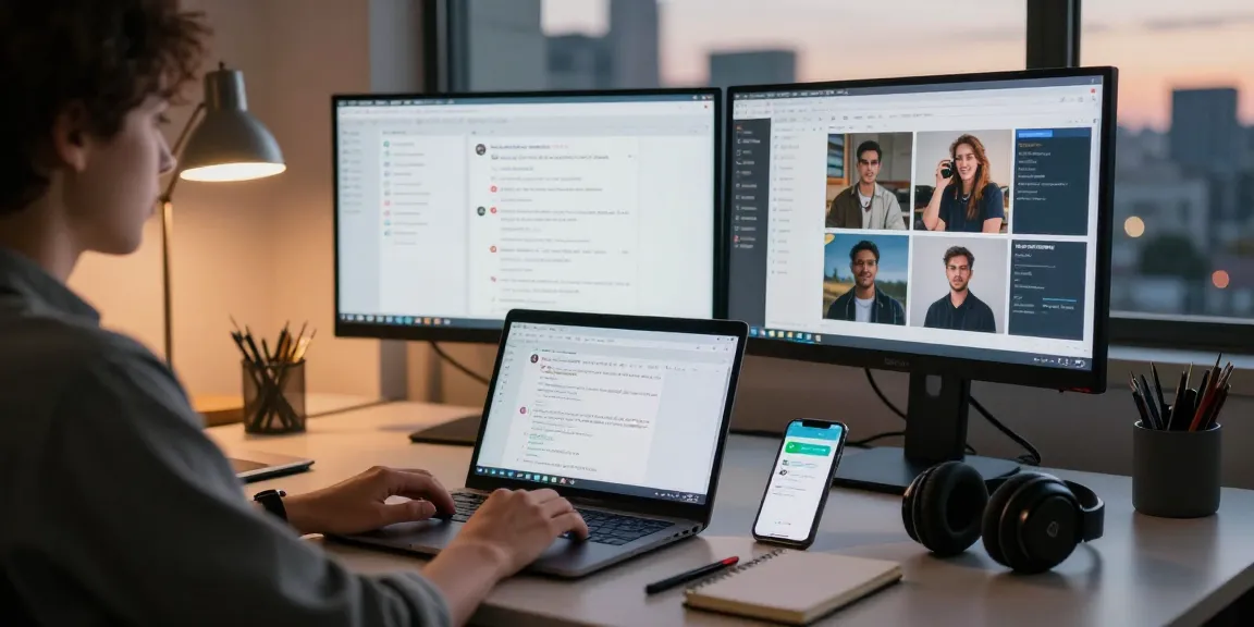 Experience WhatsApp電腦版 on a stylish workspace with dual monitors and a smartphone.
