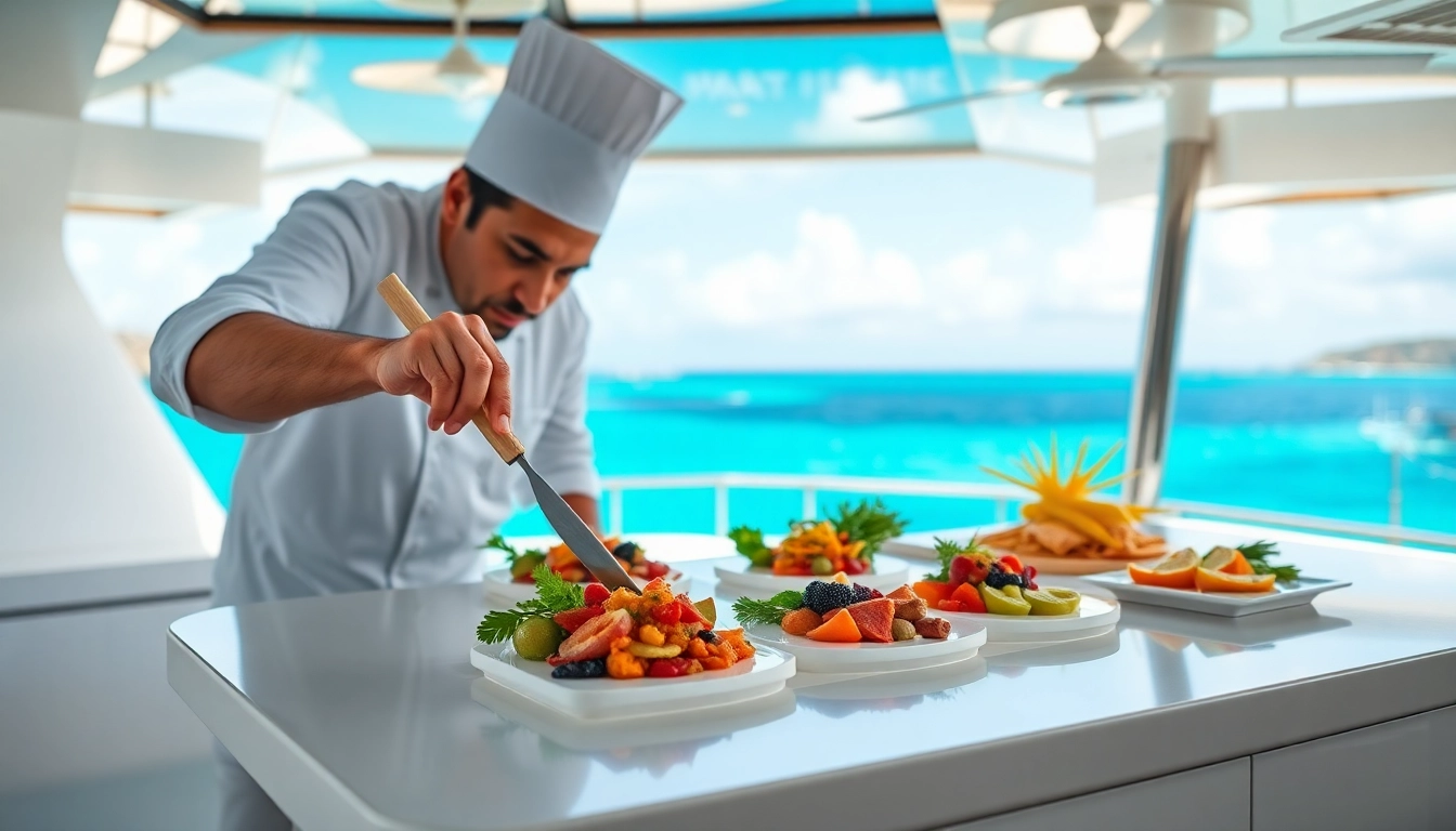 St Martin Private Chef skillfully preparing a gourmet dish with vibrant ingredients.