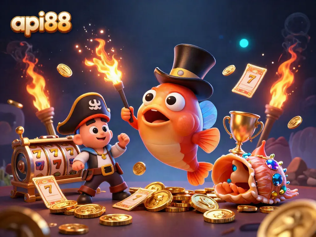 api88 engages players with a vibrant 3D casino scene showcasing luck, excitement, and winnings.