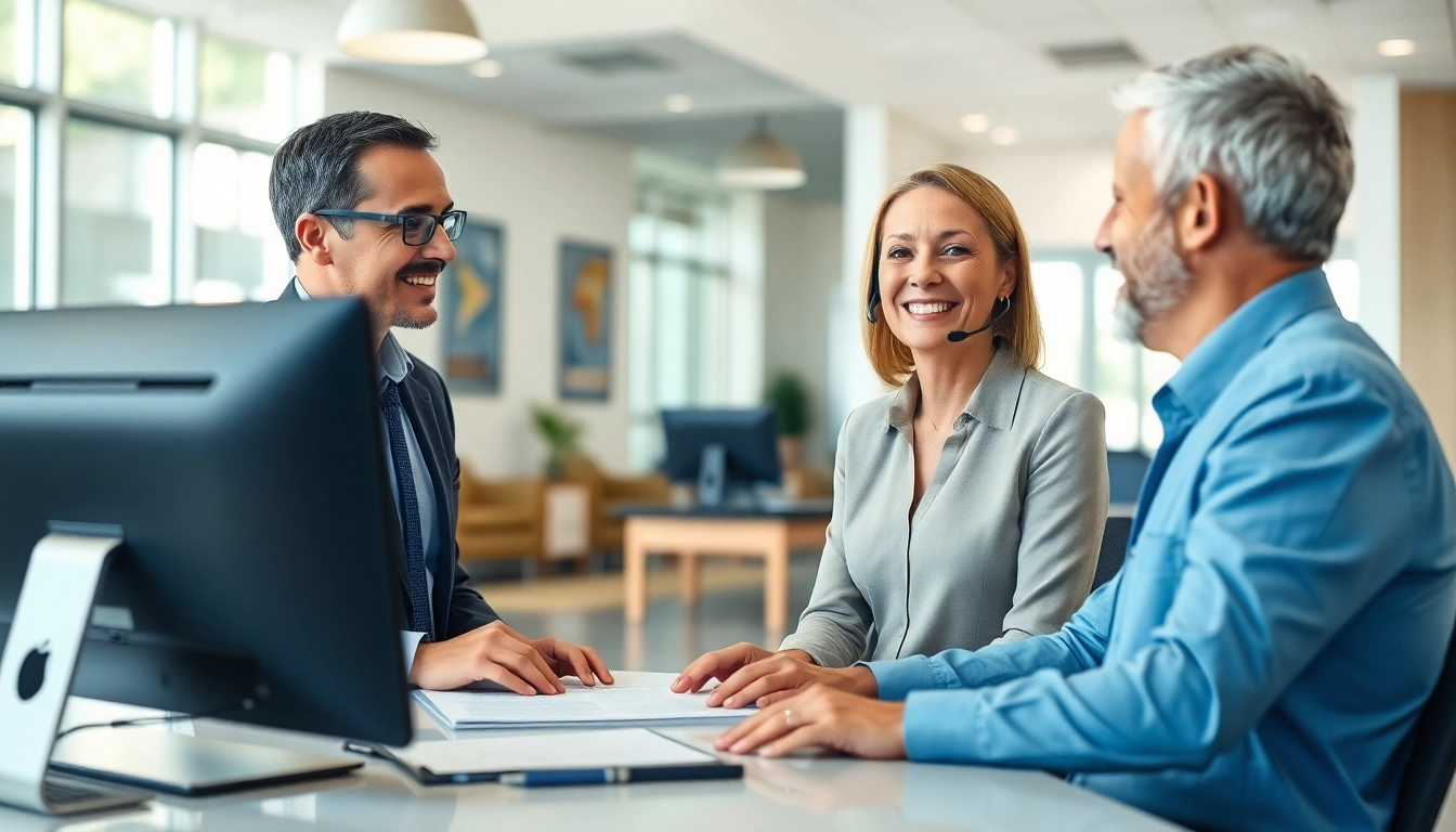Engaging representative at an extended warranty company assisting a satisfied customer.