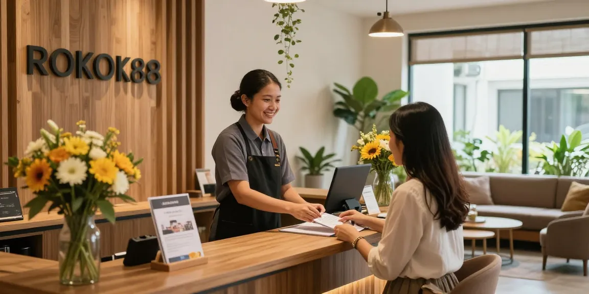 rokok 88 welcoming reception area with friendly staff and warm decor