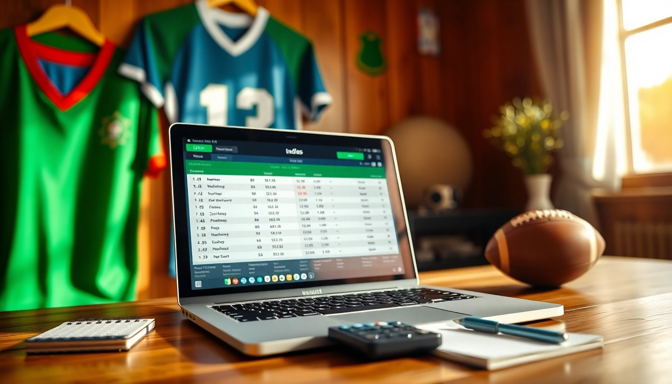 View of the best sports betting sites Mexico on a laptop screen amid sports betting paraphernalia.