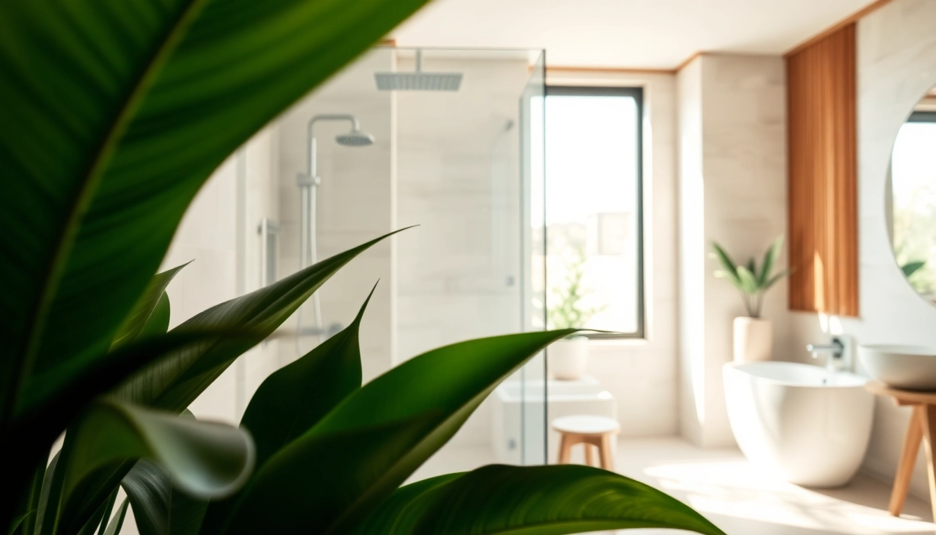 Experience elegant showers Australia showcasing a modern glass enclosure and vibrant plants.