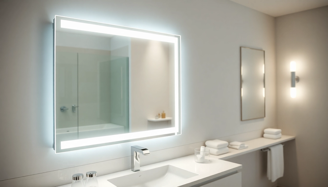 Enhance your bathroom with a stunning mirror with lights featuring elegant reflections.