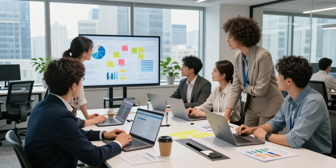 Team collaboration showcasing LLG Digital Marketing Services in a modern office environment, emphasizing innovative strategies and analysis.