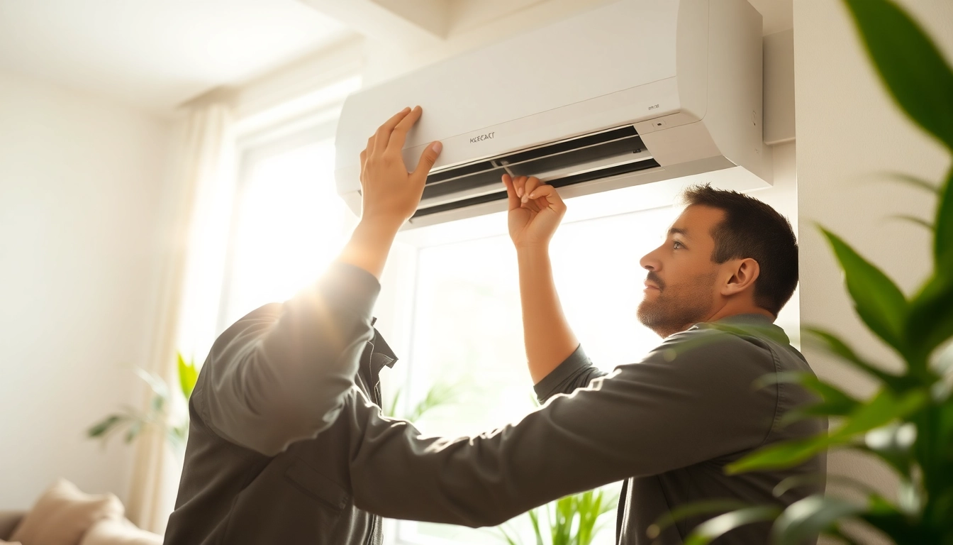 Expert HVAC Repair Tampa technician servicing an air conditioning unit in a bright home.