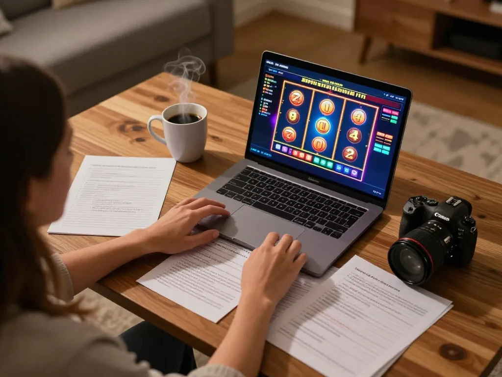 Engaging in casinò americani online gameplay at home with strategic notes and laptop display