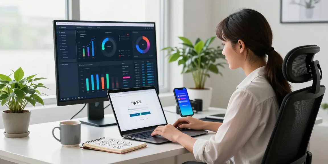 Logging into raja328 in a modern workspace with analytics dashboard.