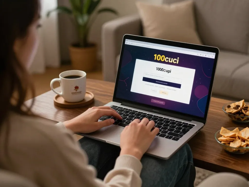 Logging into 100cuci with a cozy home setting to enjoy online slots and casino games