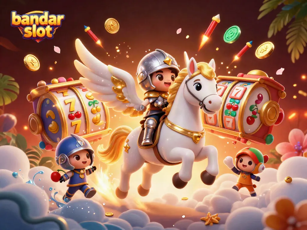 Engage with bandar slot action as vibrant slot reels spin with lucky symbols in a magical 3D illustration.