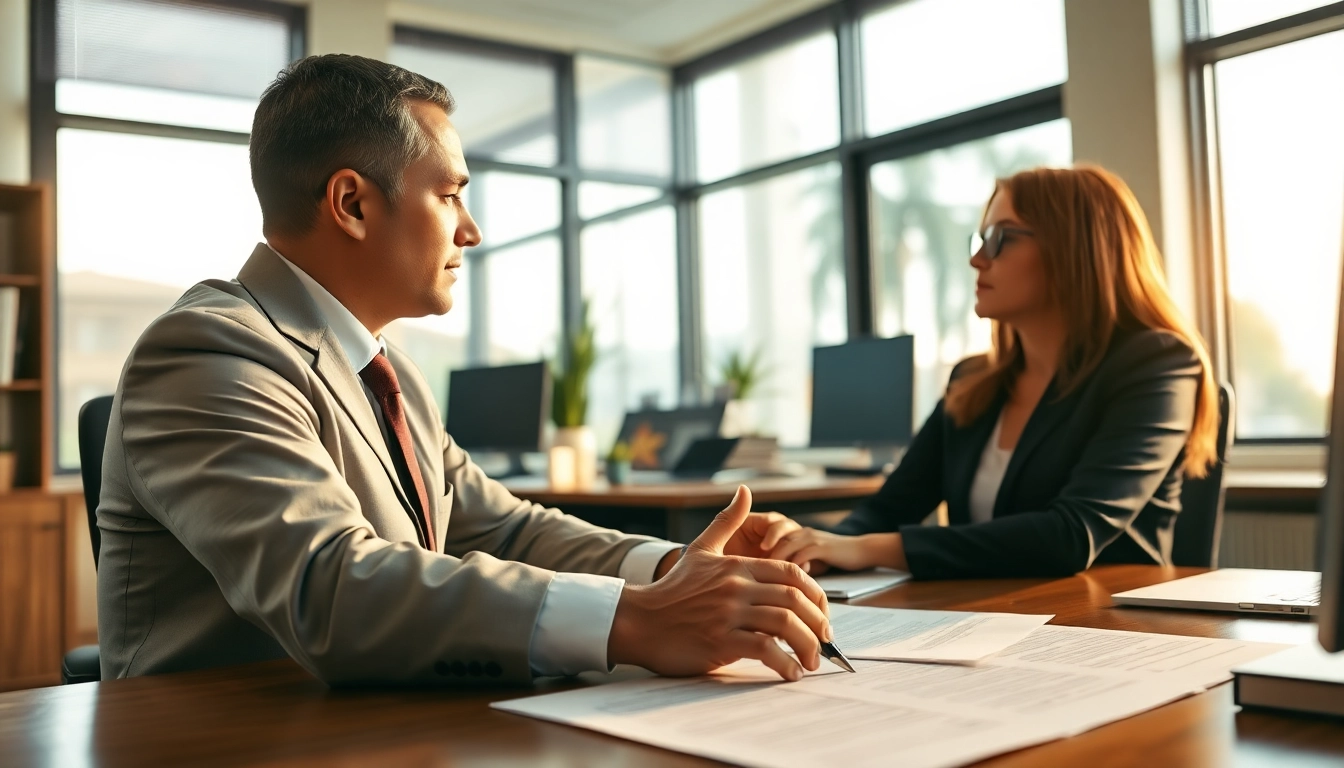 Clearwater truck accident attorney consulting a client in a bright office environment.