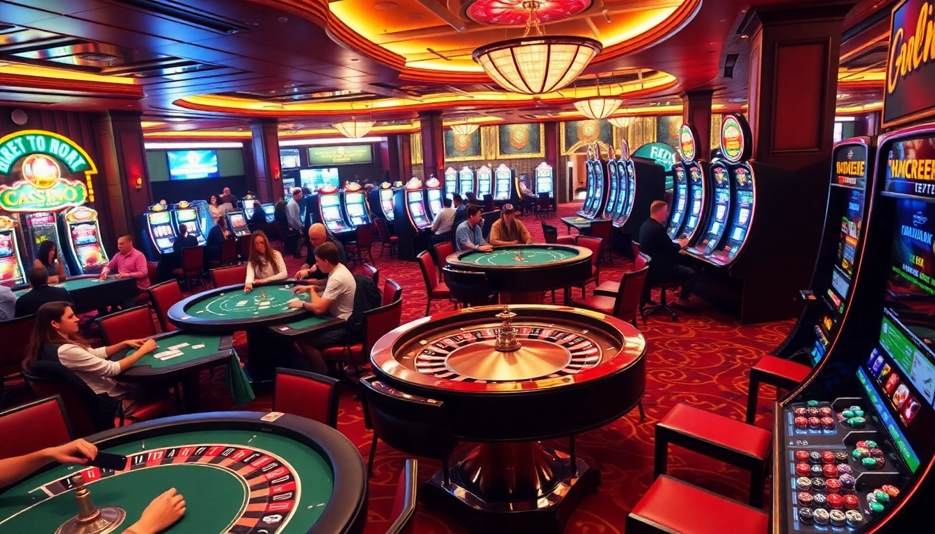A captivating casino interior with players at poker tables, emphasizing KJC AC 3 exciting gaming experience.