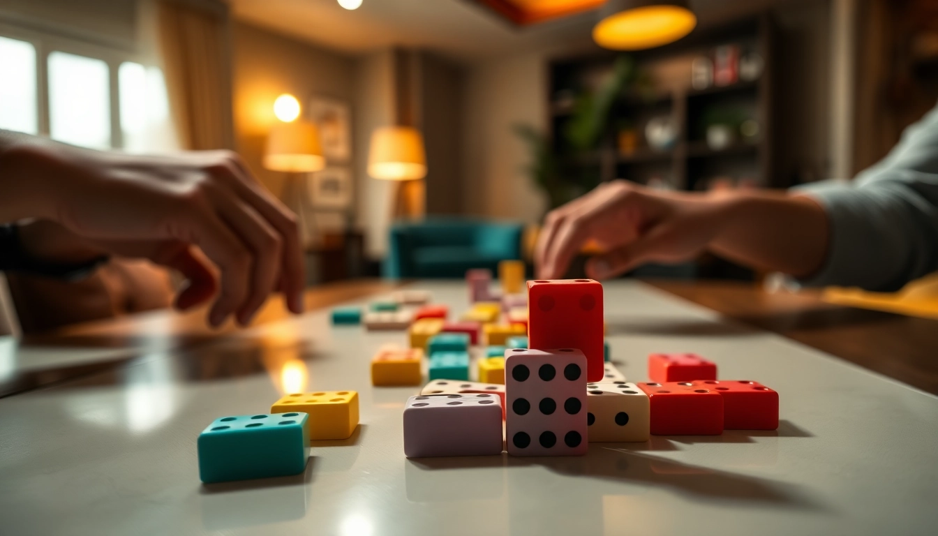 Menampilkan permainan domino88 game yang penuh warna dan menggembirakan di meja permainan.