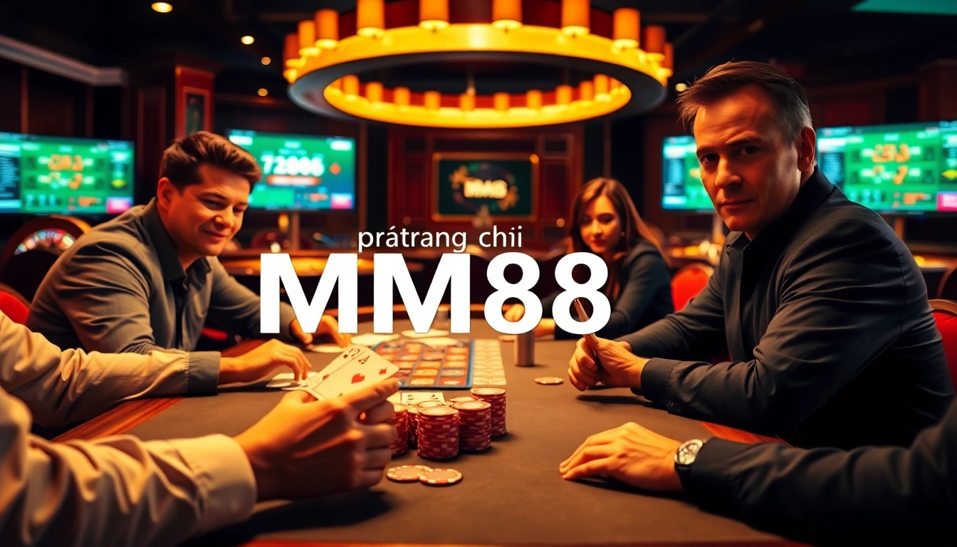 Experience the thrill of winning at the "Trang chủ MM88" poker table, showcasing vibrant chips and intense gameplay.