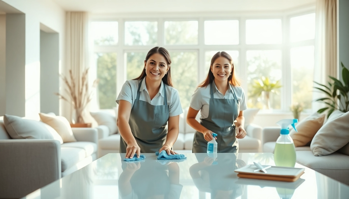 Trustworthy cleaning service team providing exceptional home cleaning in a bright living room.