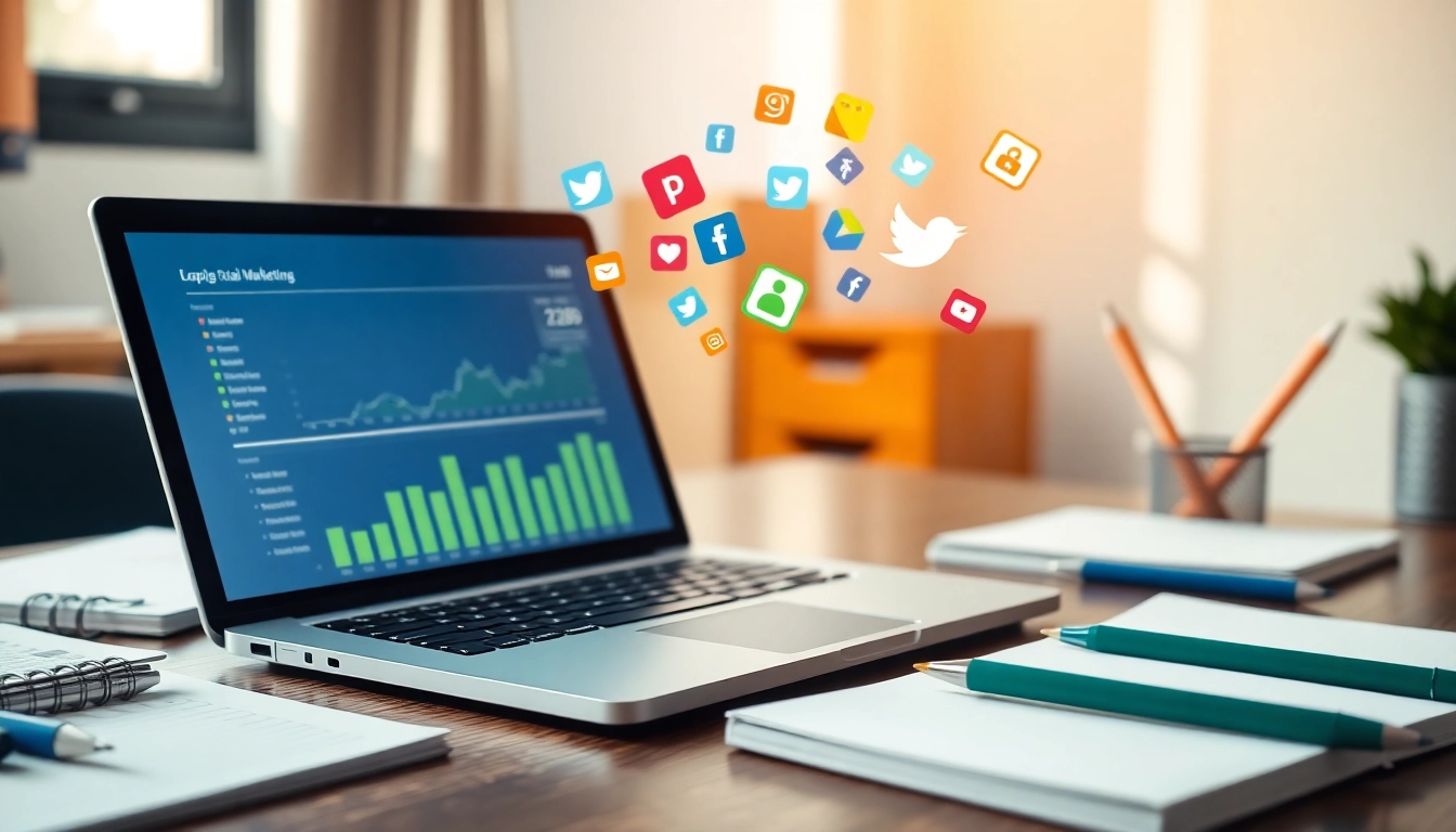 Engaging workspace for a cheap smm panel showcasing analytics and social media icons.