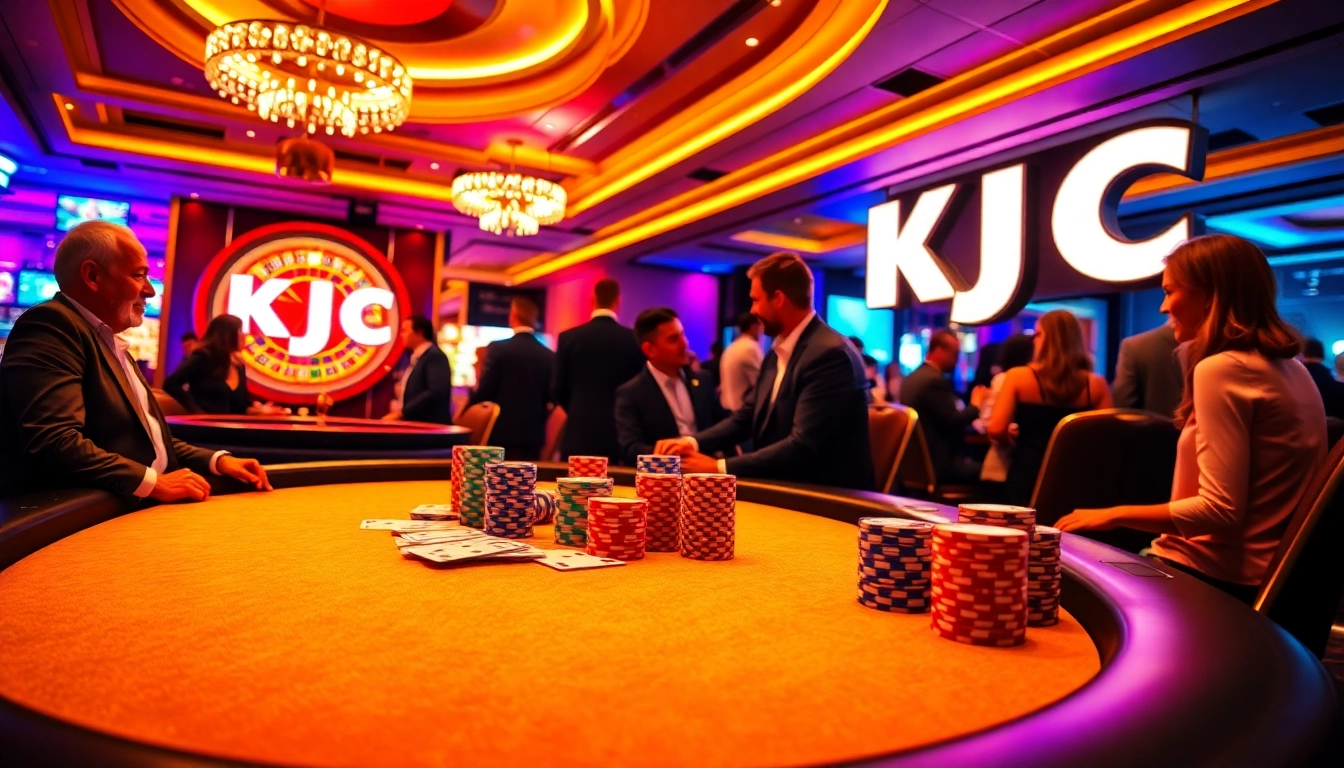Experience the thrill of poker gaming at KJC, highlighted by colorful chips and action-packed play.