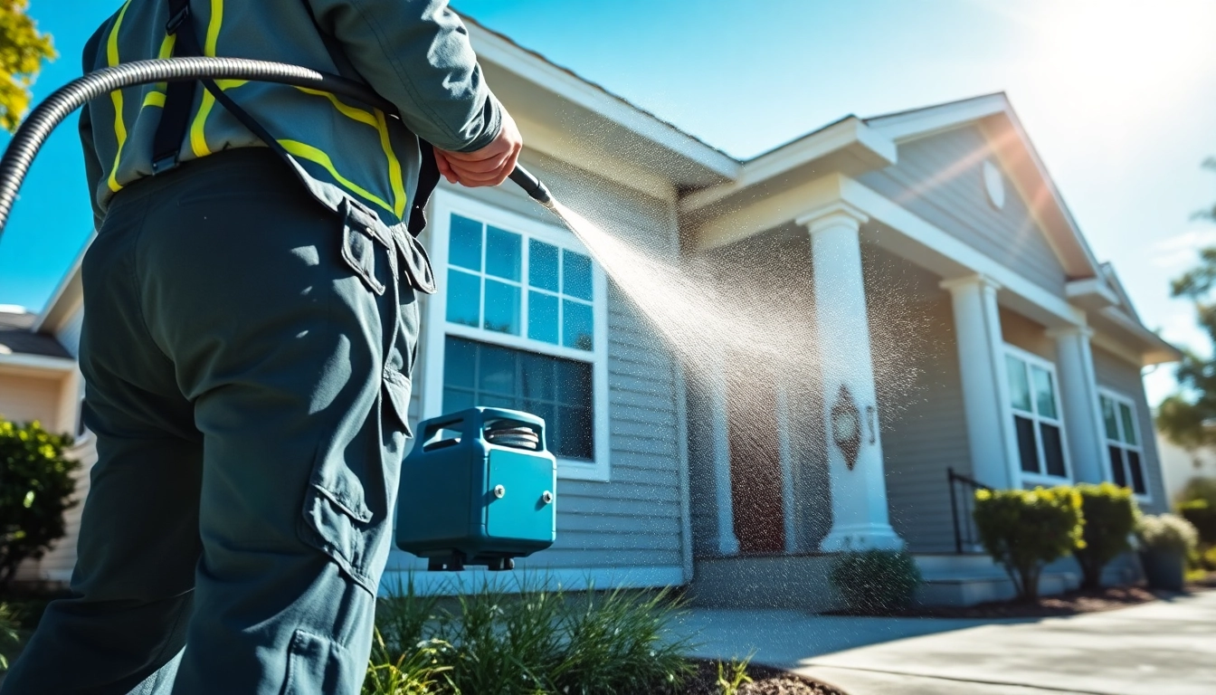 Soft wash in action on home exterior, showcasing eco-friendly pressure washing methods.