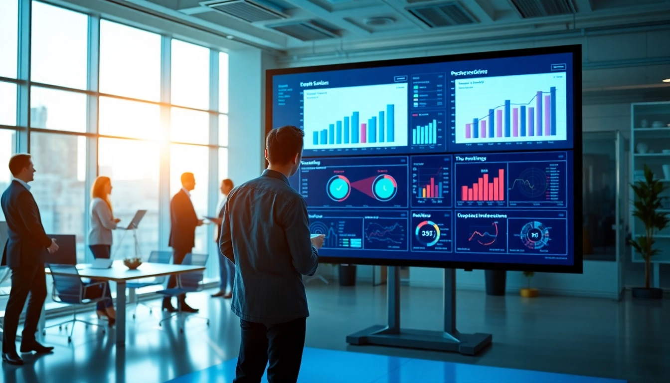 Data visualizations representing competitive intelligence on a sleek office screen.