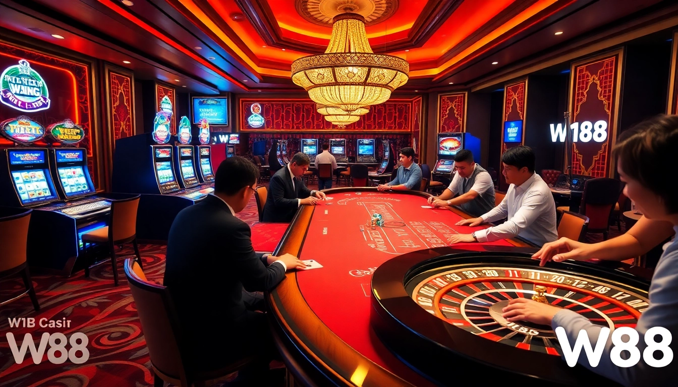 Trải nghiệm sự phấn khích tại casino trực tuyến W88 với poker đầy kịch tính, máy đánh bạc và roulette.