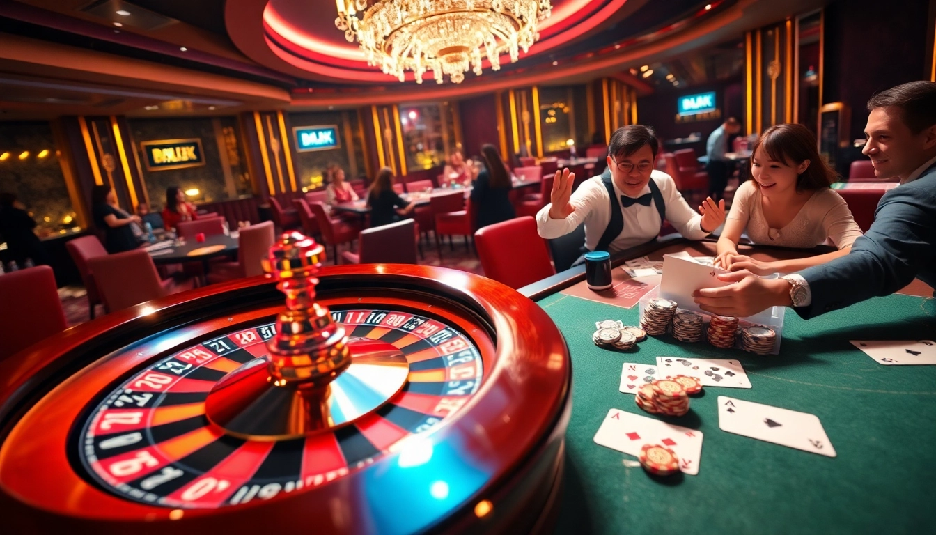 Babu88 players winning at a luxury casino roulette table with vibrant decor.