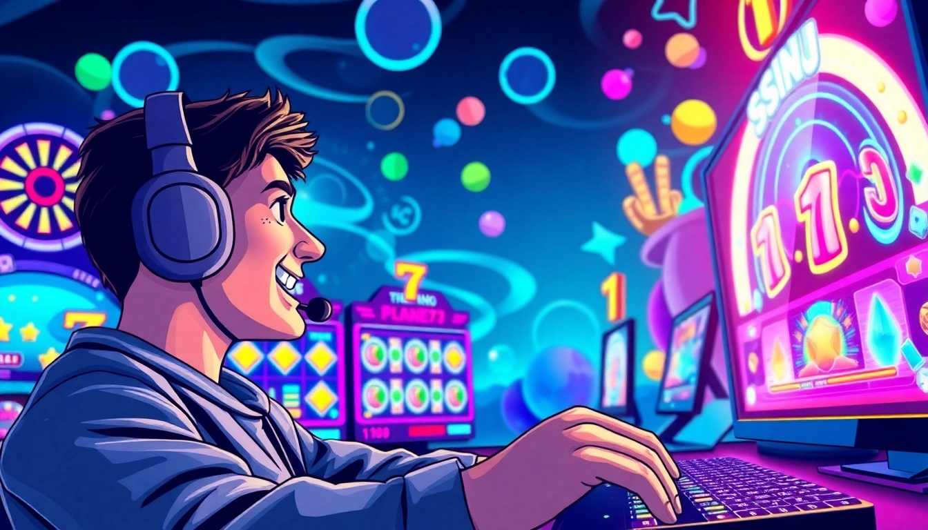 Main element of the PLANET77 game featuring an engaged gamer and captivating game interface.