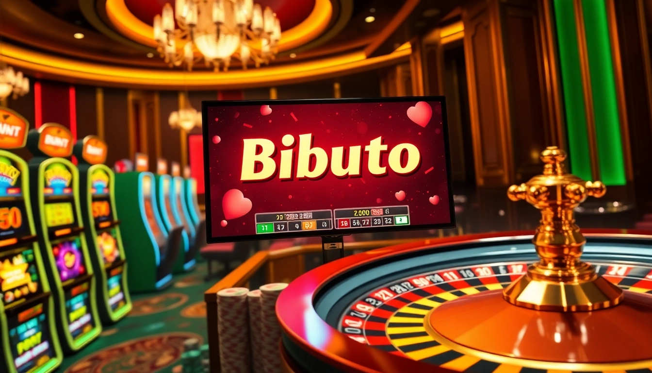 Experience the thrill of birutoto in a luxurious casino atmosphere filled with vibrant slot machines and poker chips.