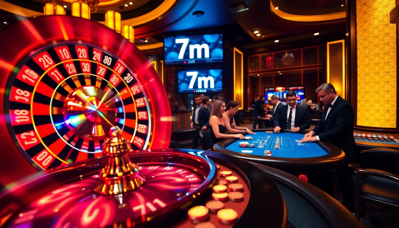 Experience thrilling gameplay at a luxurious casino showcasing the 7m scoreboard.