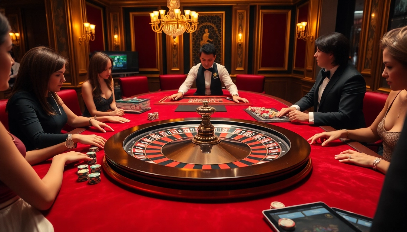 Experience thrilling casino action at https://thabets.it.com/ with players enjoying roulette in a luxurious setting.
