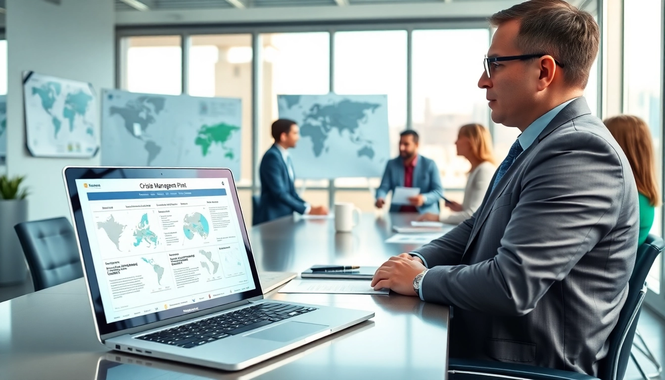 Crisis management consultant leading a strategic session with collaborative team members.