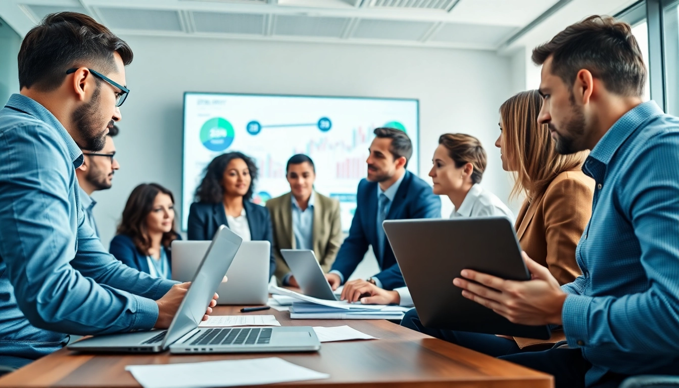 Team discussing competitive intelligence strategies in a modern office.