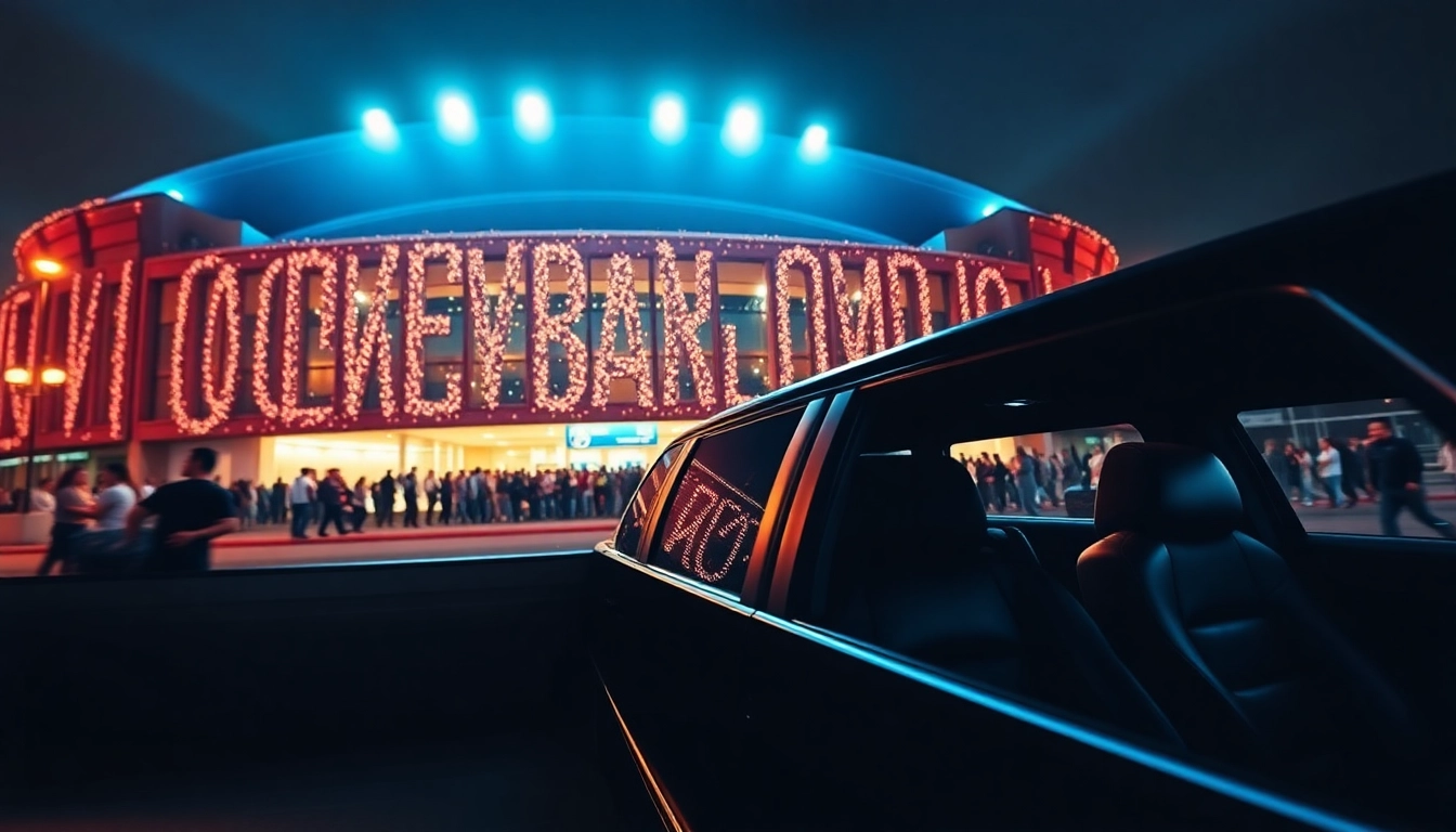 World Cup Group Transportation in a luxury limousine parked at a grand stadium.