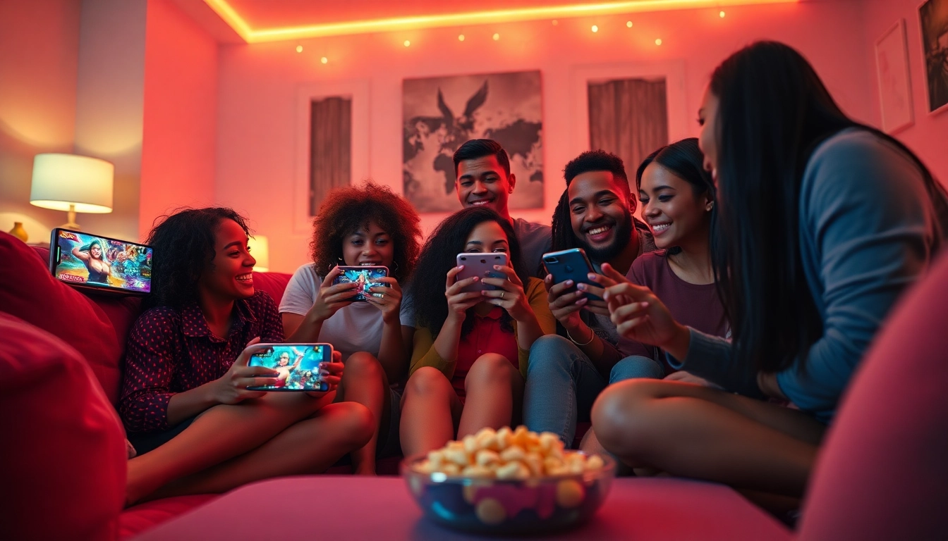 Players enjoying a mobile porn game in a cozy living room setting.