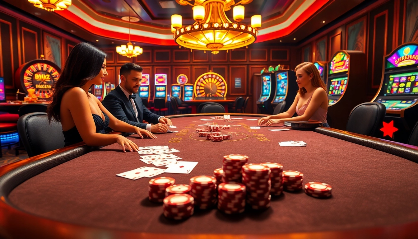 Experience thrilling gameplay with BK8 at a luxurious casino, featuring dynamic poker action and vibrant slot machines.