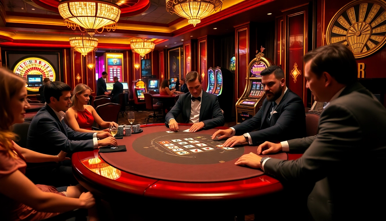 SODO casino players engaging in a thrilling poker game with vibrant casino elements.