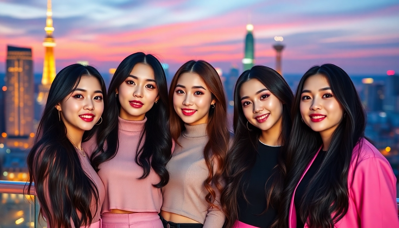 blackpink members showcase their unique styles and personalities in a vibrant city setting at twilight