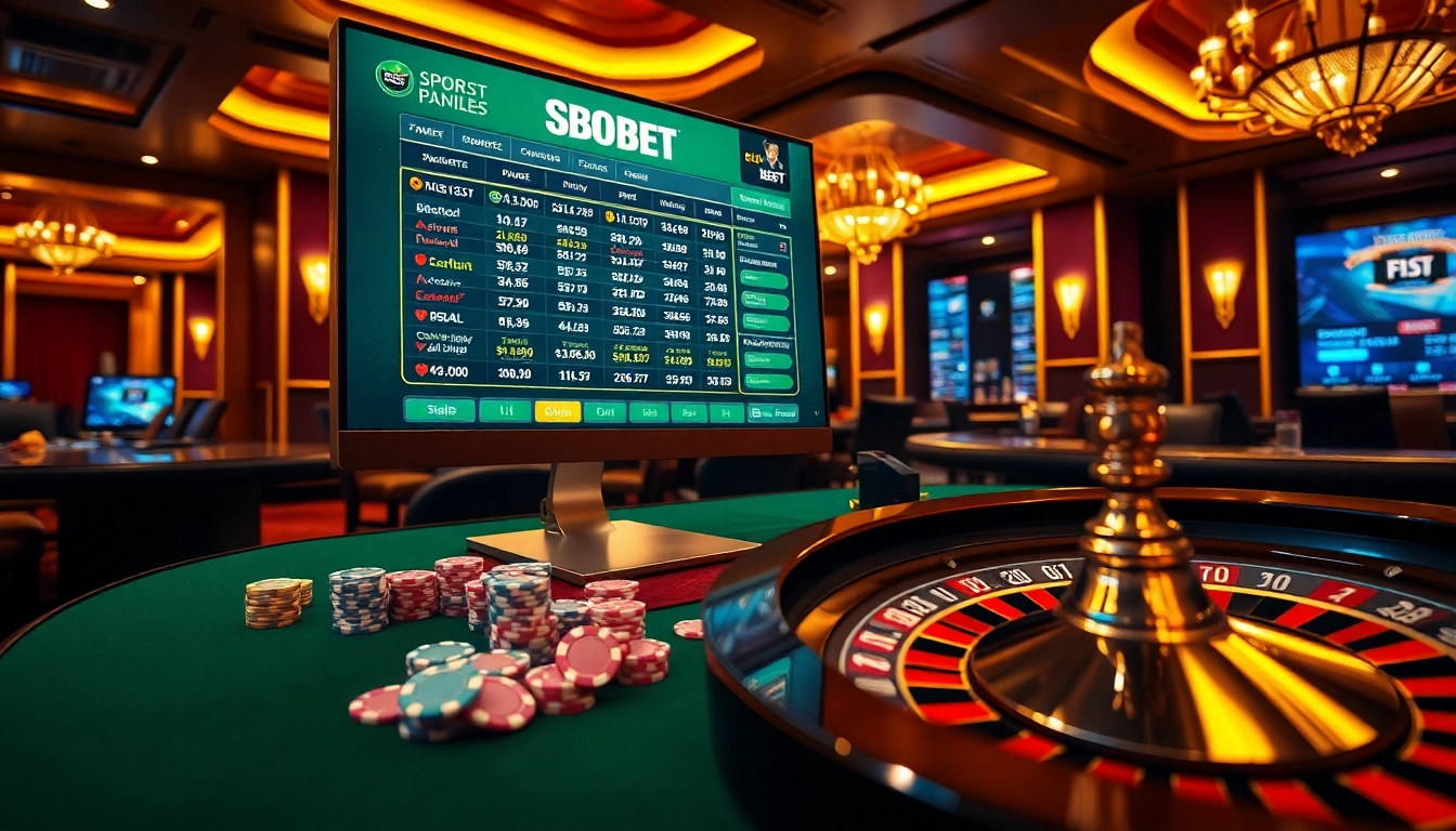 Engage with sbobet sports betting interface showcasing vibrant odds and luxurious casino elements.