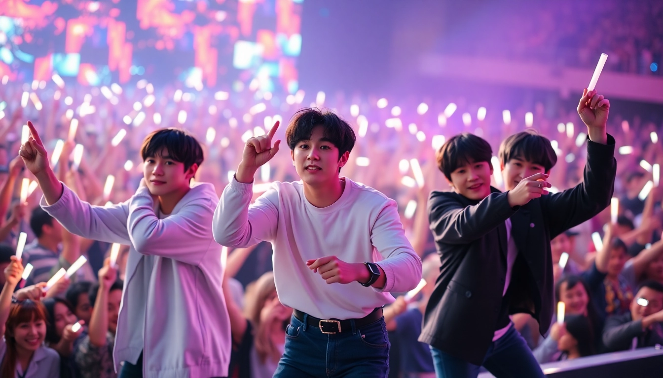 BTS members performing energetically on stage during a live concert event.