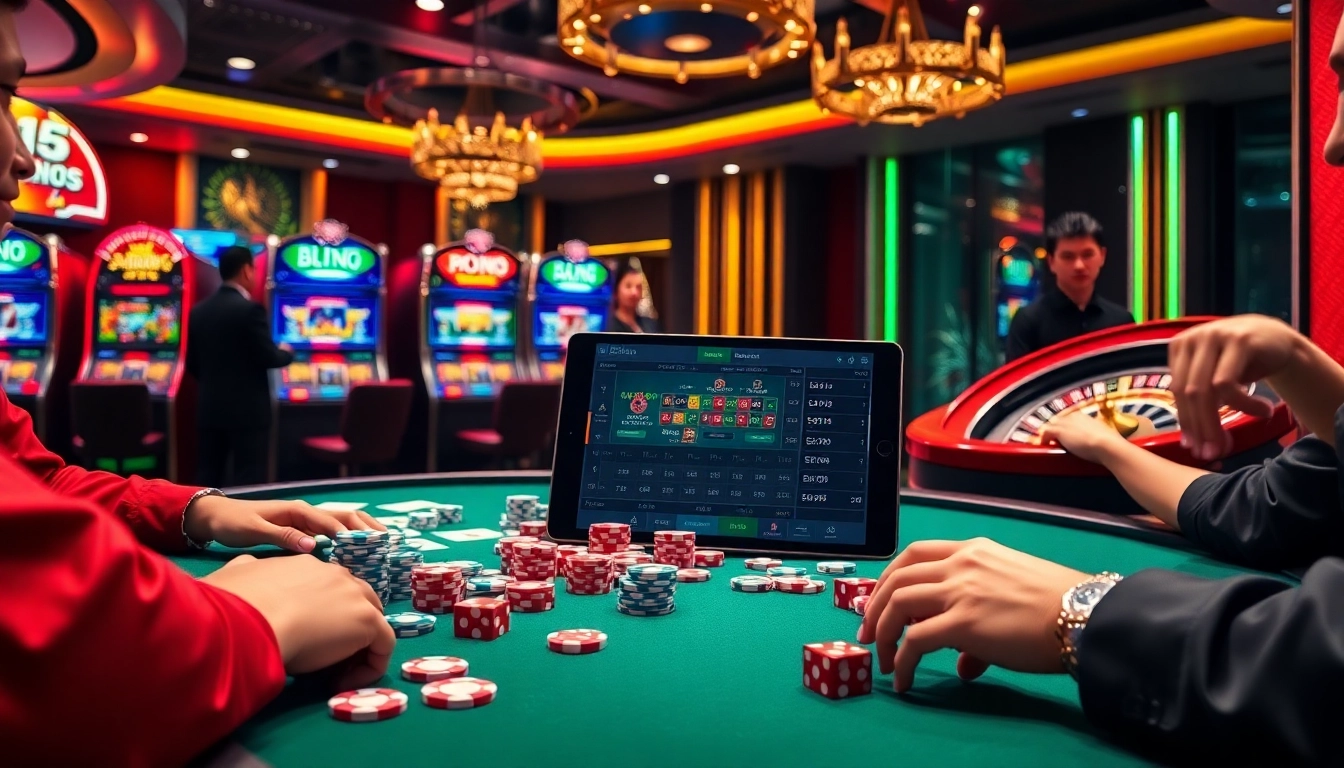 Players eagerly engaging with situs deposit 5k gaming action at a vibrant casino table.