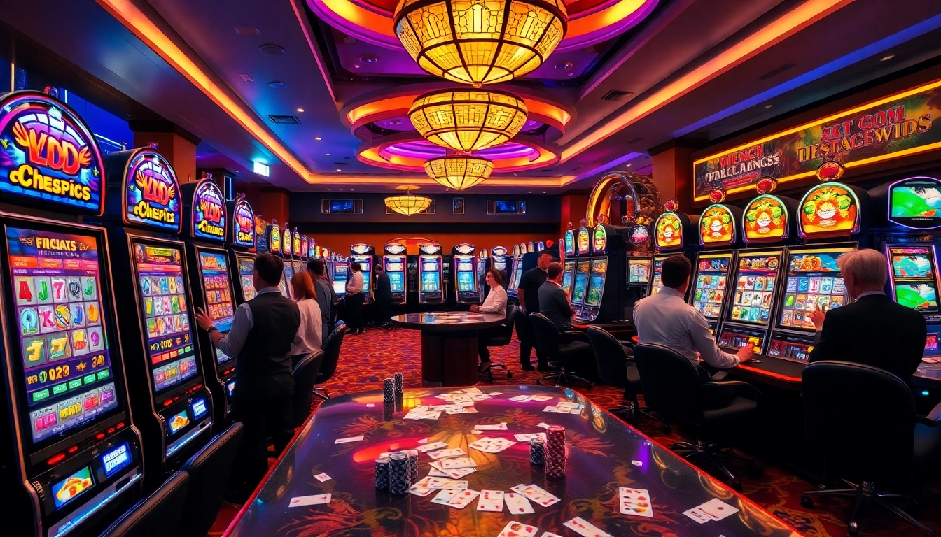 Pemain yang bersemangat di mesin slot warna-warni yang fokus pada permainan Slot Depo 1000.