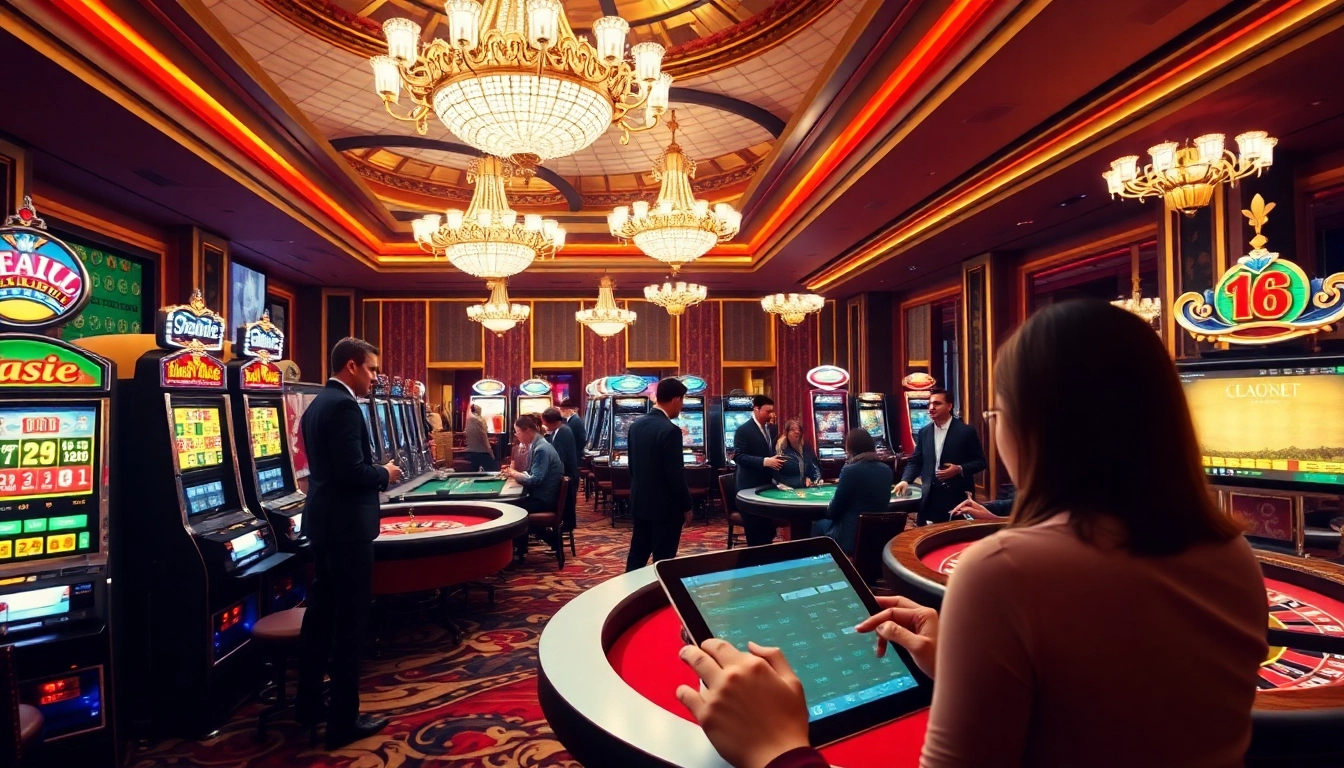 Số Đỏ 66 casino scene showcasing players enjoying gaming excitement with luxurious decor.