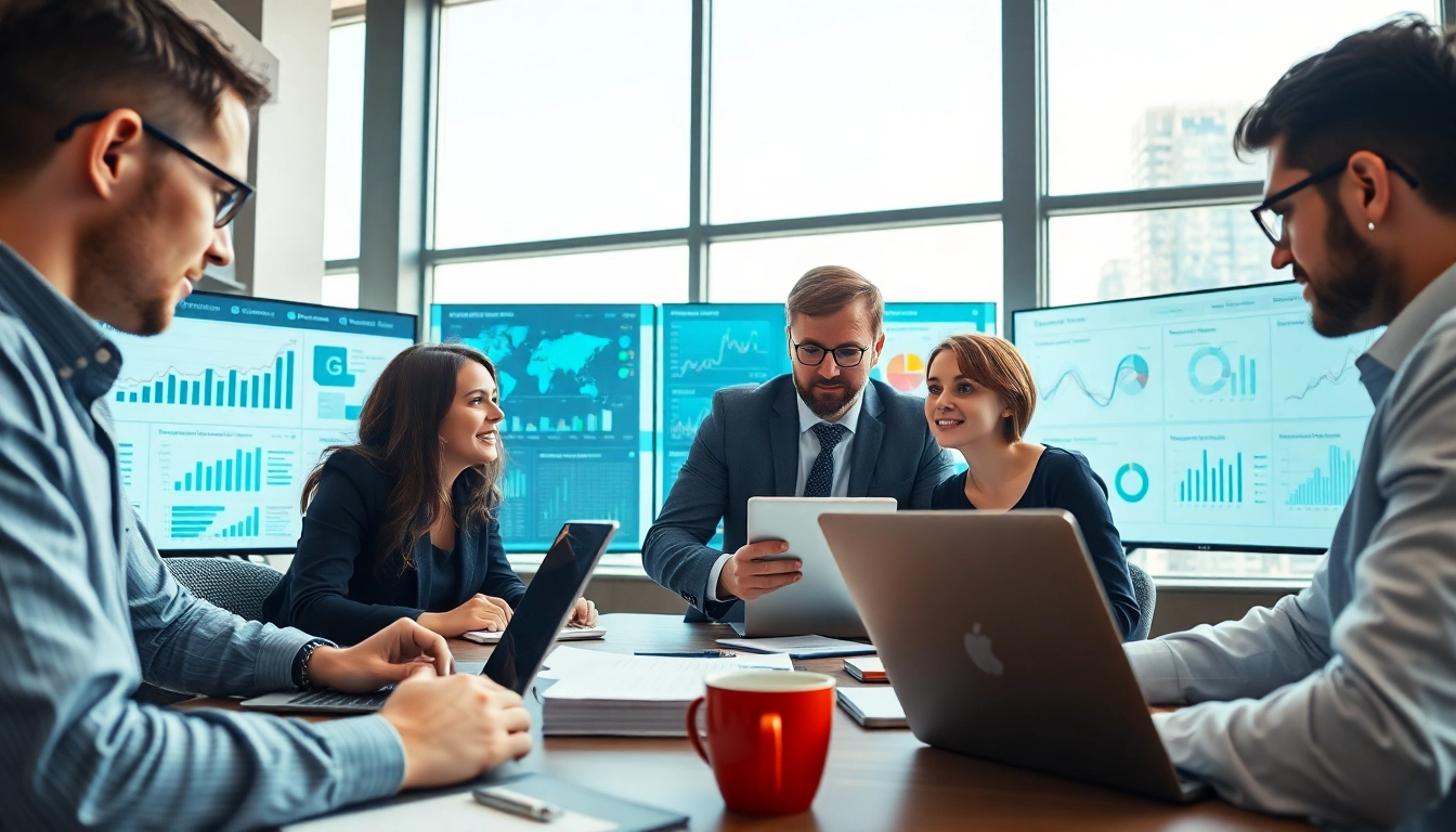 Visualize competitive intelligence through a professional team engaged in data analysis.